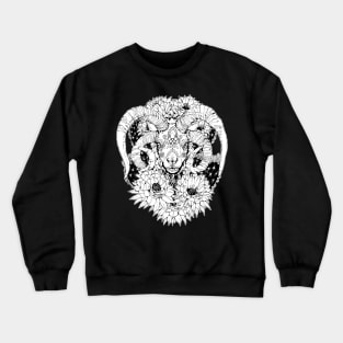 Painted Skull in Flowers - Black and White Crewneck Sweatshirt